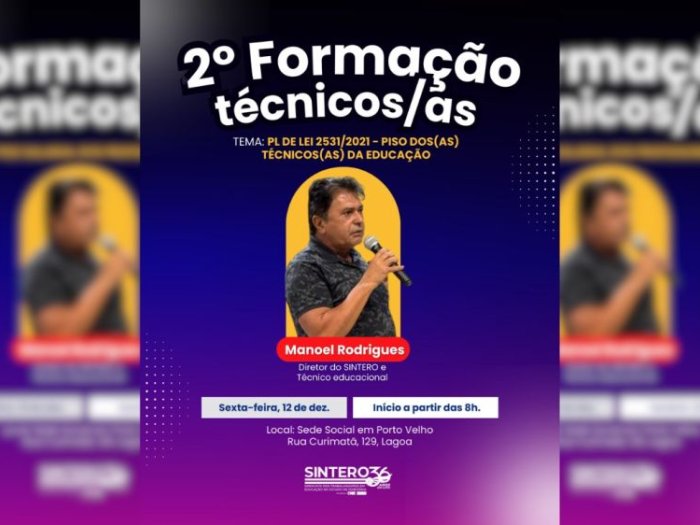 Regional Norte do SINTERO promove formação sobre o Piso dos/as Técnicos/as e o PL nº 2.531/2021 no dia 12 de dezembro