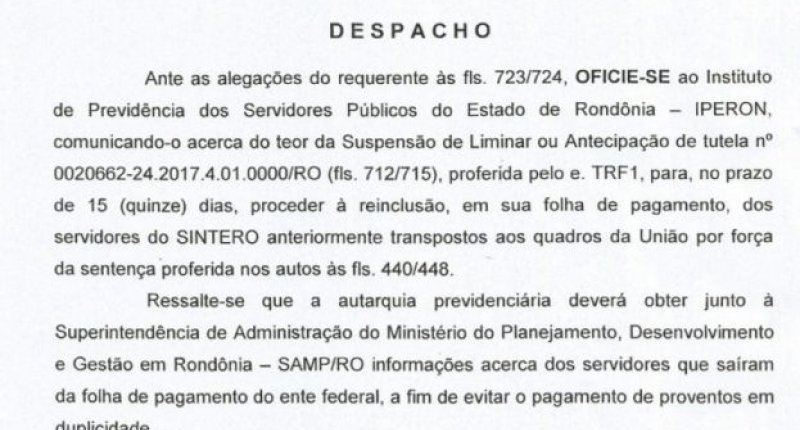 TRANSPOSIÇÃO-Juistiça Federal determina reinclusão de servidores na folha do Iperon