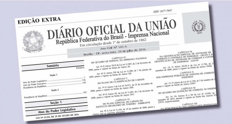TRANSPOSIÇÃO Nova lista de servidores publicada no Diário Oficial da União