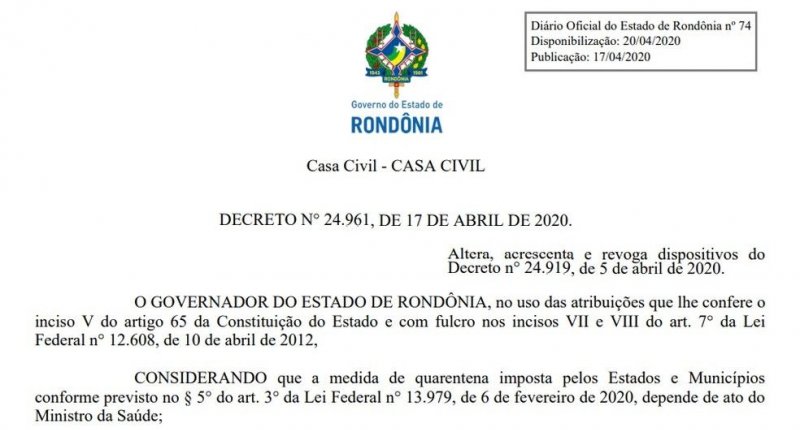 Governo de Rondônia prorroga suspensão de aulas até 25 de abril