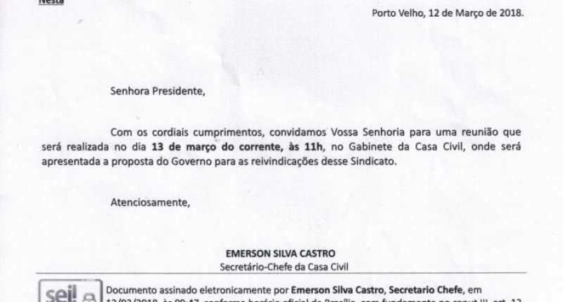 Governo marca reunião com o Sintero para apresentar proposta aos trabalhadores em educação